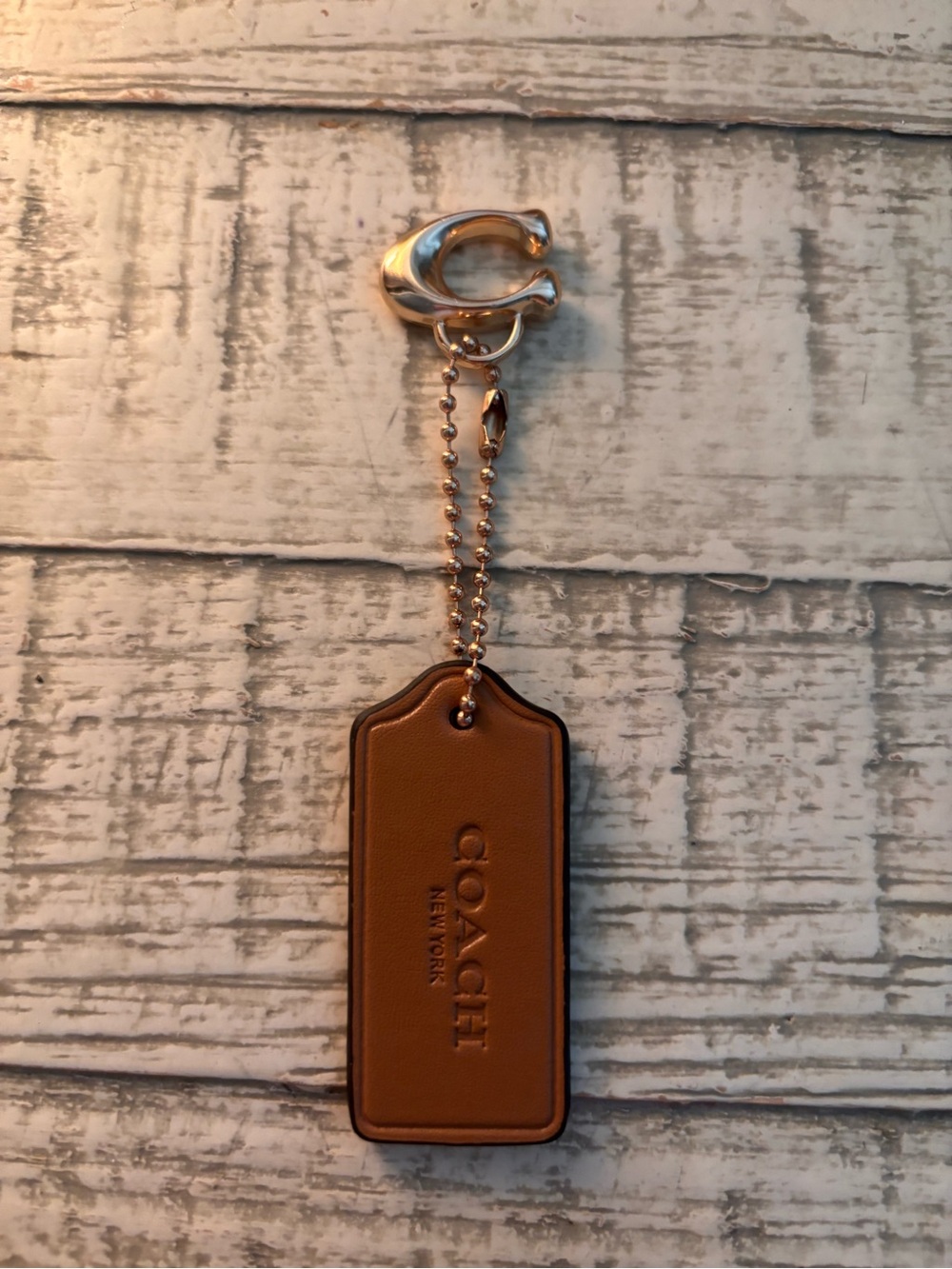 New ~ COACH Brown Leather Tag Bag Charm W/Coach Gold-Tone C